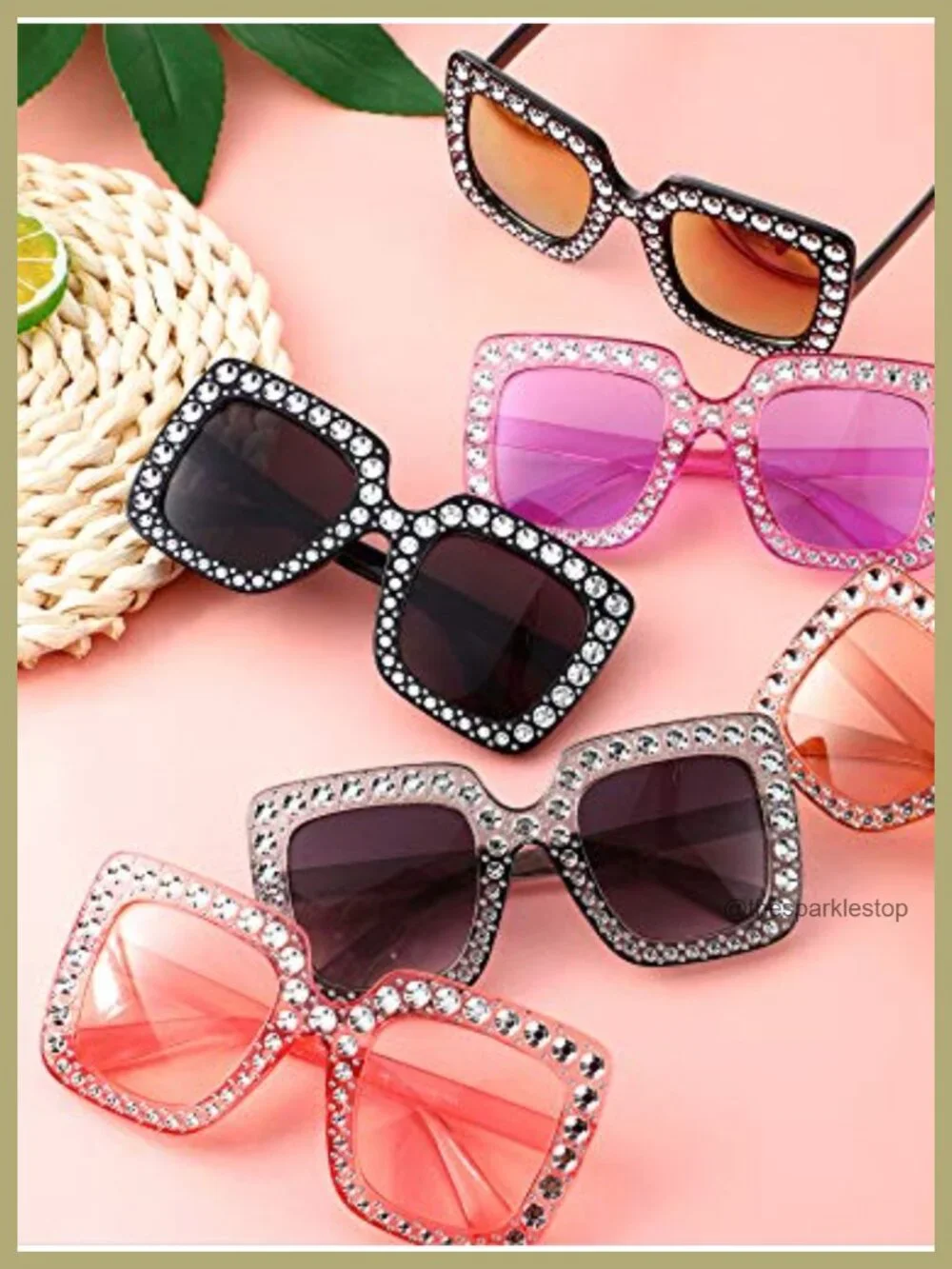 9 Pairs Rhinestone Oversized Square Sunglasses for Women Sparkling Bling